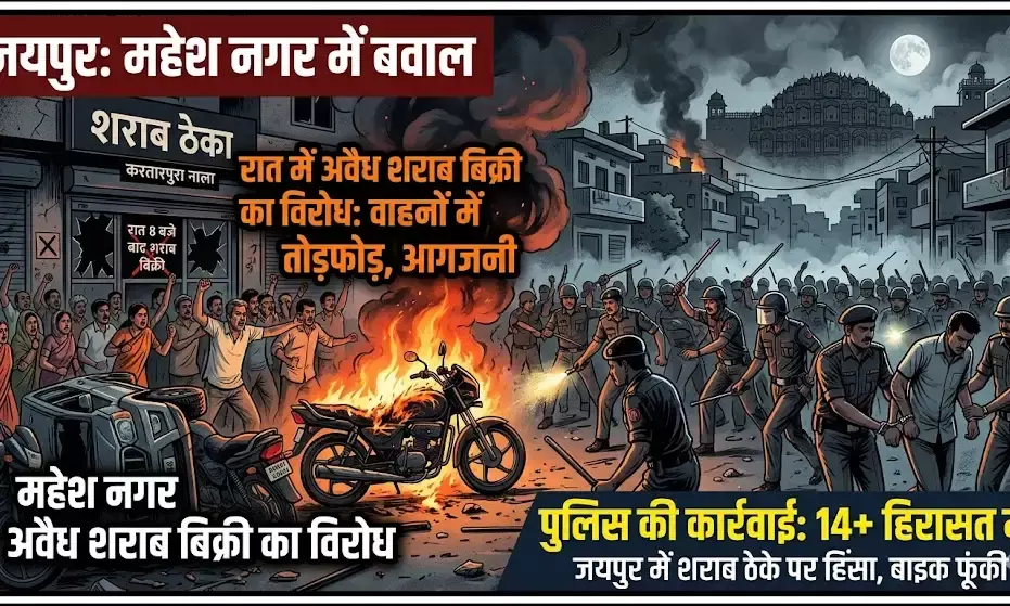 जयपुर: महेश नगर में शराब ठेके पर बवाल, पुलिस के सामने फूंकी बाइक; 14 हिरासत में