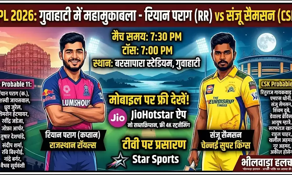 IPL 2026: गुवाहाटी में आज महामुकाबला, रियान की कप्तानी में राजस्थान और संजू की चेन्नई के बीच जंग; जानें कब और कहाँ देखें लाइव