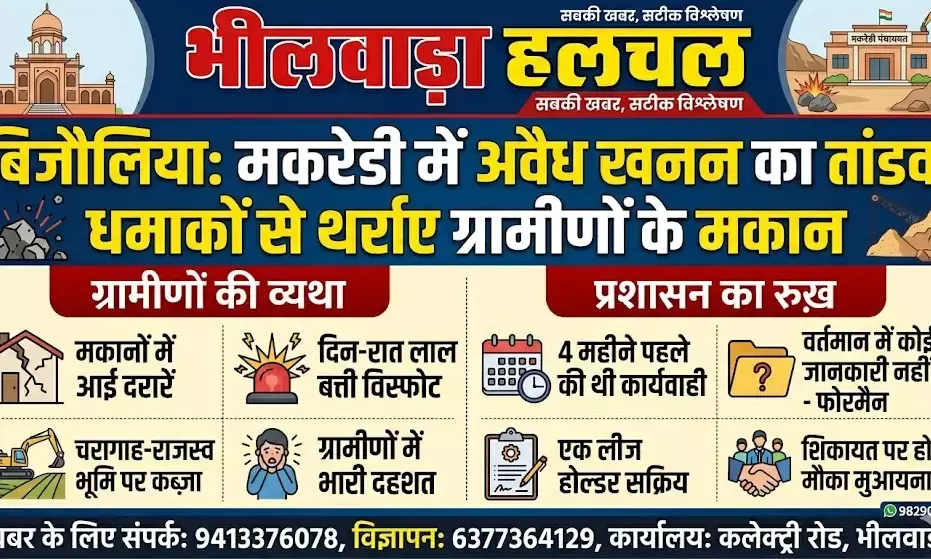 बिजौलिया: मकरेडी में अवैध खनन का तांडव, धमाकों से थर्राए ग्रामीणों के मकान बिजौलिया: मकरेडी में अवैध खनन का तांडव, धमाकों से थर्राए ग्रामीणों के मकान
