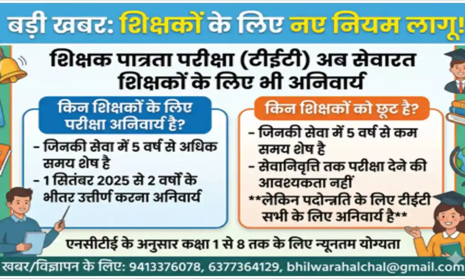 अब पुरानी सेवा वाले शिक्षकों के लिए भी टीईटी अनिवार्य, पदोन्नति के बदले नियम