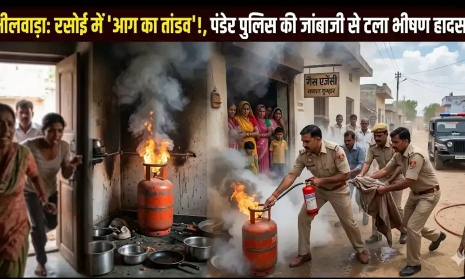 सिलेंडर बना आग का गोला, पंडेर पुलिस की जांबाजी से टला भीषण हादसा