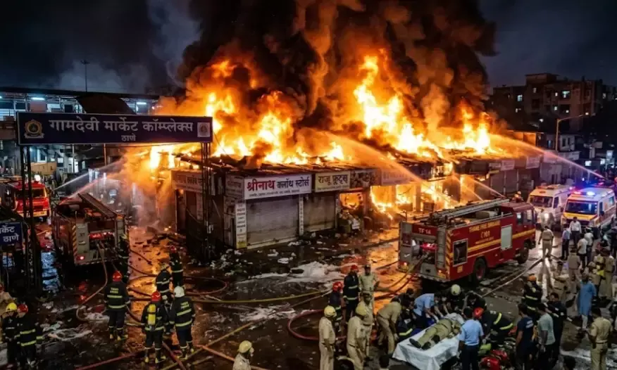 ठाणे के गामदेवी बाजार में भीषण अग्निकांड: दमकलकर्मी और सुरक्षा गार्ड की झुलसकर मौत, दो घायल
