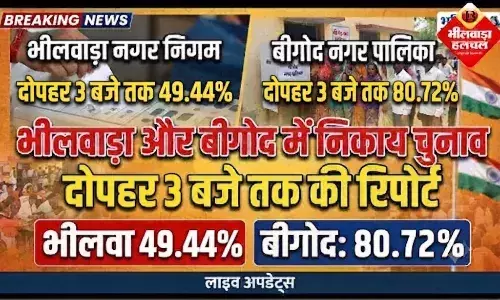 राजस्थान निकाय चुनाव: कई निकायों में 30% के पार मतदान, भीलवाड़ा 49.44% राजस्थान निकाय चुनाव: कई निकायों में 30% के पार मतदान, भीलवाड़ा 49.44%