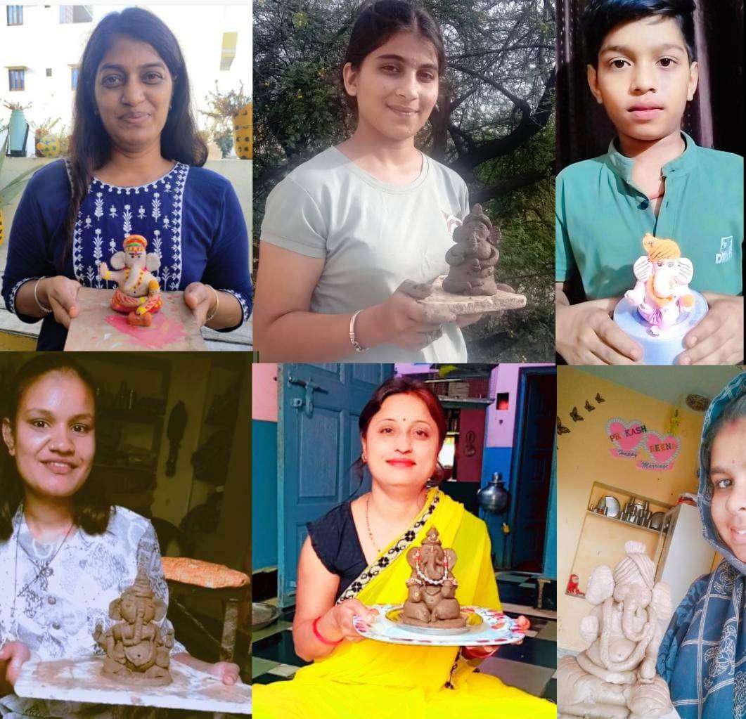 युवा मंडल कार्यकर्ताओं ने बनाए मिट्टी के गणपति